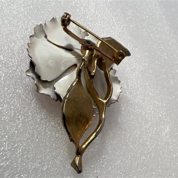 Purple Floral Brooch Ruffled Lavender Enamel Glass Rhinestones Gilded Gold-Tone - Picture 12 of 13